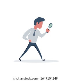 Businessman looking through a magnifying glass. Business and finance concept. Vector, illustration, flat.