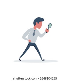 Businessman looking through a magnifying glass. Business and finance concept. Vector, illustration, flat.
