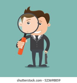 Businessman looking through a magnifying glass , Business concept - vector illustration