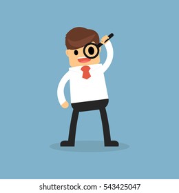 Businessman looking through a magnifying glass