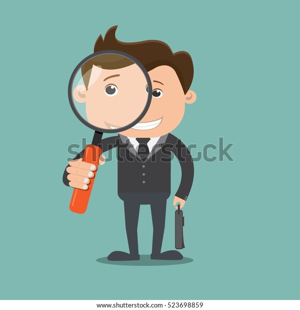 Businessman Looking Through Magnifying Glass Business Stock Vector 