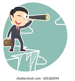 businessman looking through monocular on cliff