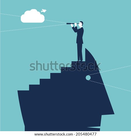 Businessman looking through telescope