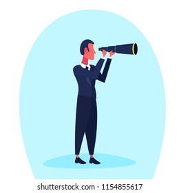 businessman looking through telescope business man vision concept cartoon character flat vector illustration