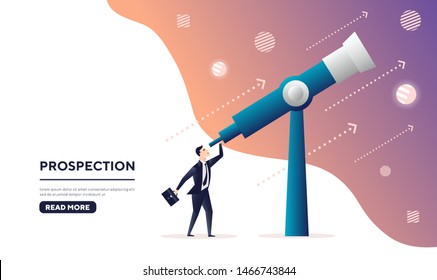 businessman looking through a telescope. business concept future plans prospection