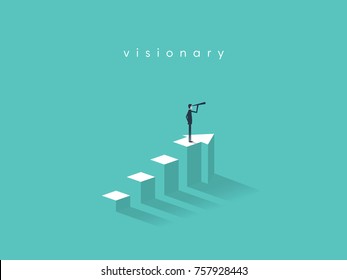 Businessman looking through telescope on top of the column graph. Business concept of goals, success, achievement and challenge. Eps10 vector illustration.