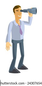 businessman looking through a telescope vector drawing