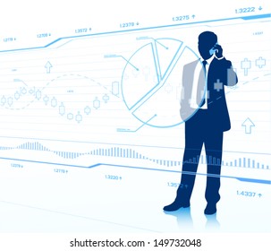 Businessman looking at touch screen (EPS10 vector)