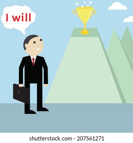 Businessman looking for trophy reward,vector successful concept 