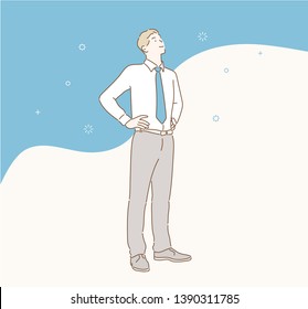 Businessman looking up. Successful businessman. Hand drawn style vector design illustrations.