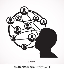 Businessman looking upwards in social network
