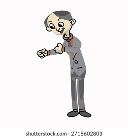 Businessman looking at wrist watch, checking time or deadline