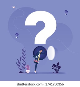 Businessman looks for answers to his question-Problem solving concept