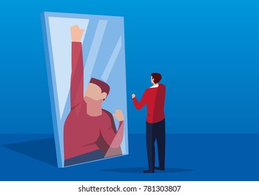 Businessman looks in the mirror