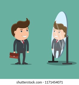 Businessman looks yourself in the mirror.Vector illustration.