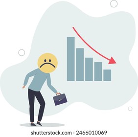 businessman loser with sad expression and falling graph. crisis and bankruptcy concept.flat vector illustration.