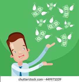 Businessman loss money. Vector flat cartoon illustration