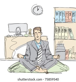 businessman in lotus pose meditating at the office