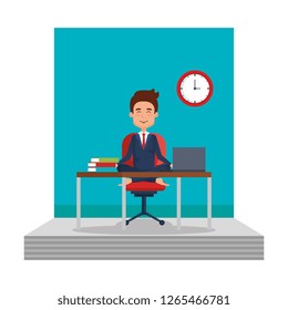 businessman with lotus pose in office