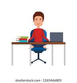 businessman with lotus pose in office