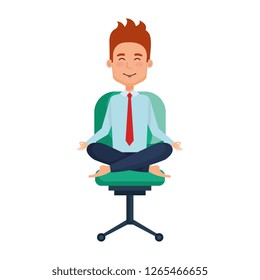 businessman with lotus pose in office chair
