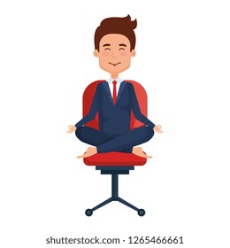 businessman with lotus pose in office chair