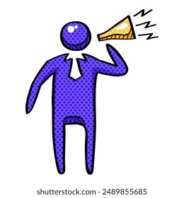 Businessman loudspeaker halftone icon hand drawn color vector illustration