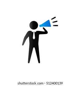 Businessman loudspeaker icon in duo tone color. Motivator leader megaphone