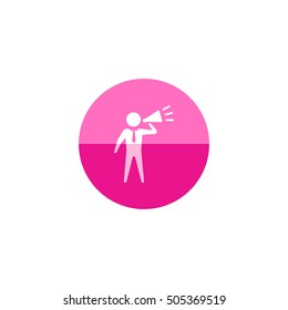 Businessman loudspeaker icon in flat color circle style. Motivator leader announce megaphone