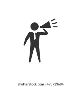 Businessman loudspeaker icon in single color. Motivator leader announce megaphone