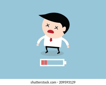 Businessman with low battery, flat design, vector EPS10