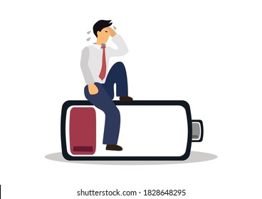 Businessman with low battery red color. Business life energy. Flat vector illustration design.