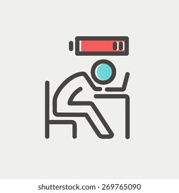 Businessman in low power icon icon thin line for web and mobile, modern minimalistic flat design. Vector icon with dark grey outline and offset colour on light grey background.