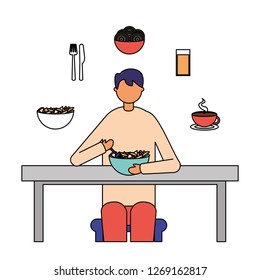 businessman lunch spaghetti in bowl with juice