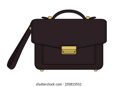 Businessman luxury leather brown hand bag. Vector color clip art illustration isolated on white