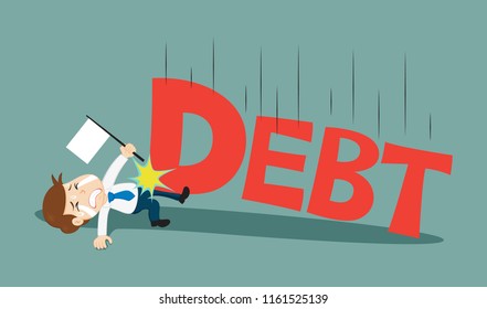 Businessman lying down on the floor surrender debt, illustration vector cartoon 
