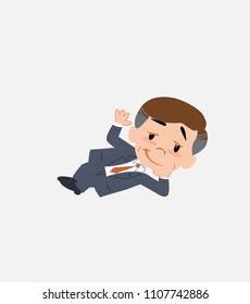 Businessman lying, greets with a dreamy expression.