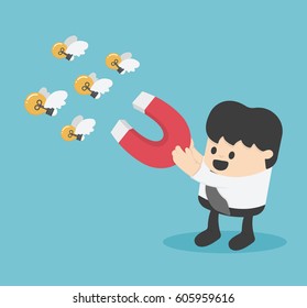 businessman with magnet and light bulb Illustration.
