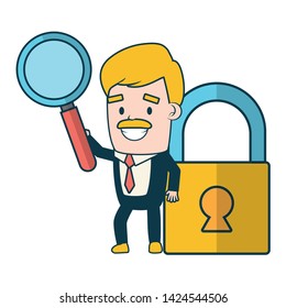 businessman magnifier security send email vector illustration