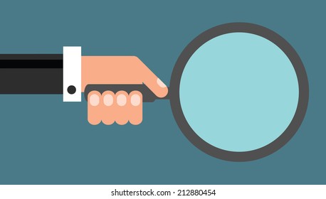 Businessman with magnifying glass, flat design vector illustration