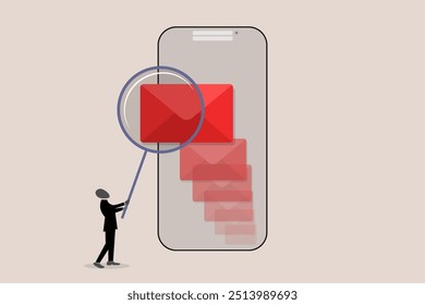 Businessman with magnifying glass scan email. concept of Email scan for cyber security, data protection, safety and protection