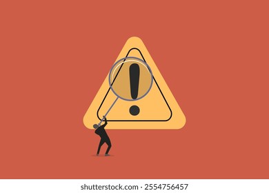 Businessman with magnifying investigate incident with exclamation attention sign. concept of Incident , solving problem, and identify risk