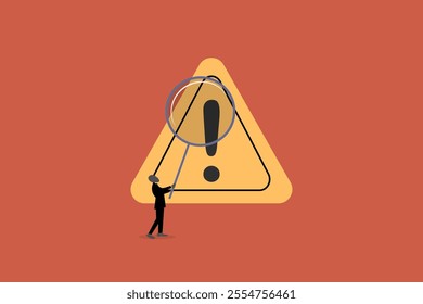 Businessman with magnifying investigate incident with exclamation attention sign. concept of Incident , solving problem, and identify risk