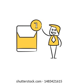 businessman and mail alert yellow stick figure design