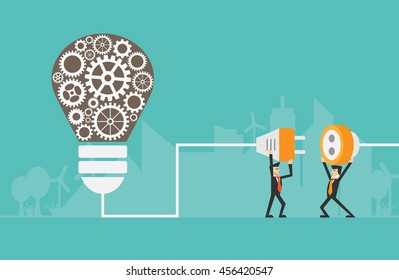 businessman make a light bulb work