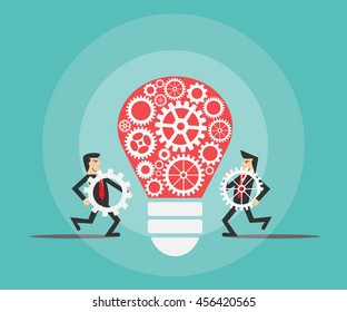 businessman make a light bulb work