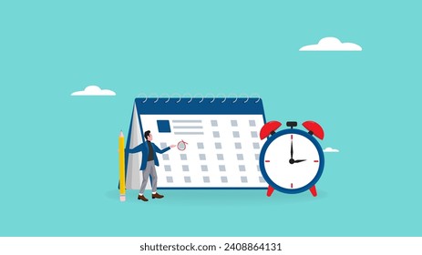 businessman make a red circle on important day on calendar vector illustration, calendar date of important appointment, reminder or schedule of meeting or event, work deadline or launch date planning