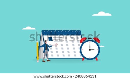 businessman make a red circle on important day on calendar vector illustration, calendar date of important appointment, reminder or schedule of meeting or event, work deadline or launch date planning