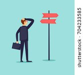 Businessman makes a choice. Flat design vector illustration.