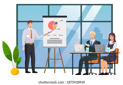 Businessman realiza una presentación de un informe estadístico haciendo gráficos de análisis digitales. Planificación del concepto de negocio. Consultoría sobre el trabajo en equipo para la gestión de proyectos, la presentación de informes financieros y la estrategia